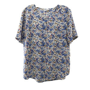 Equipment Femme Silk Blouse Size Large Woodland Deer Print Short Sleeve